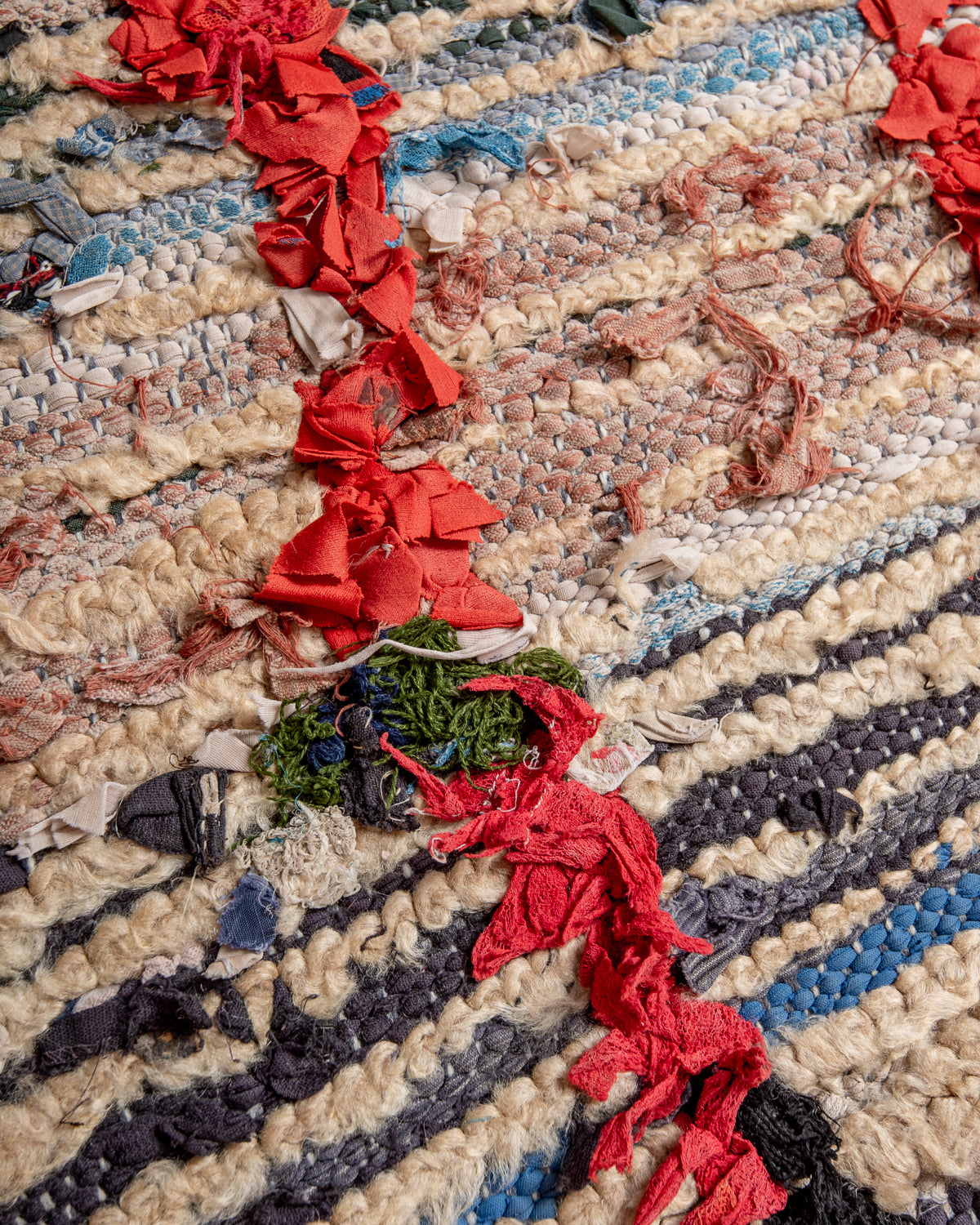Modern designer vintage handcrafted Berber rug from Morocco. Boucherouite runner rug with beautiful colors and patterns.